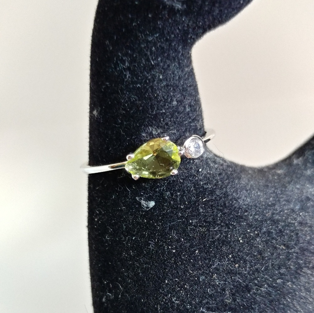 Silvertone Ring with Green Center Stone